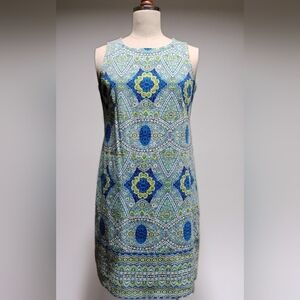 London Times Blue and Green Geometric Mini Dress